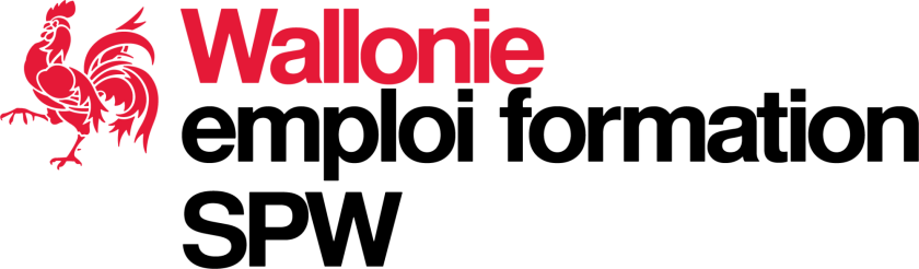 Logo de la Wallonie avec un coq rouge stylisé à gauche suivi du mot 'Wallonie' en lettres rouges